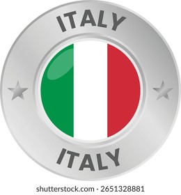 Italy flag in silver colored medal. National flag in metal circle emblem.