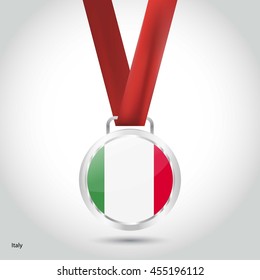 Italy Flag in Silver Medal. Vector Illustration. RIO Olympic Game silver Medal. Vector Illustration