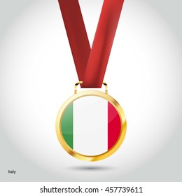 Italy Flag in Silver Medal. Vector Illustration. RIO Olympic Game gold Medal. Vector Illustration