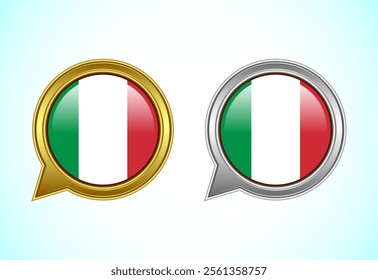 Italy flag speech bubble. Speaking flag icon in gold and silver color