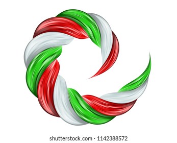 Italy flag spiral color flow detailed wave paint. Liquid splash concept. Vector illustration for print or web design.
