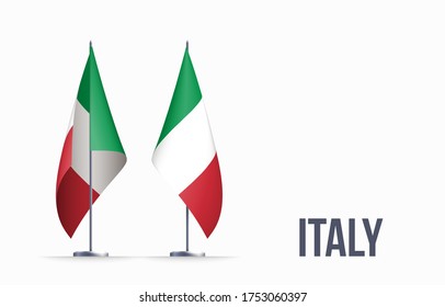 Símbolo de estado de la bandera italiana aislado en un cartel nacional de fondo. Tarjeta de saludo Día Nacional de la Independencia de la República Italiana. Cartel de ilustración con bandera de estado realista.