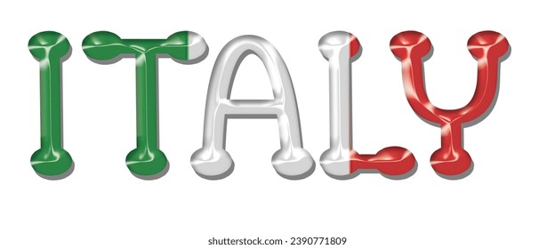 ITALY flag text font, 3D ITALY flag colorful background, ITALY flag vector illustration