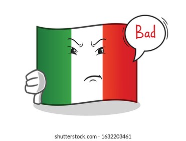 italy flag thumbs down angry with bubble cartoon. cute chibi cartoon mascot vector