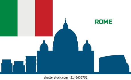 Italy flag vector. Iatlian flag and illustration of Rome