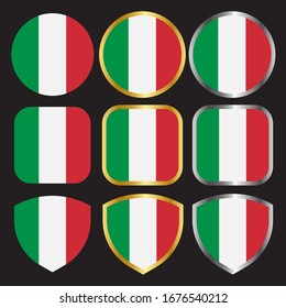 italy flag vector icon set with gold and silver border