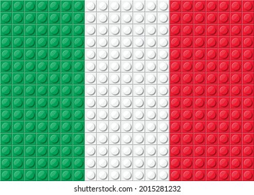 Italy flag vector pattern from green, red and white small fun block brick , Building bricks toy for square wallpaper, wall, backdrop, background. vector illustration