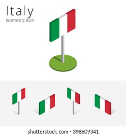 Italy flag, vector set of isometric flat icons, 3D style, different views. Editable design elements for banner, website, presentation, infographic, poster, card, collage. Eps 10