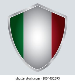 Italy Flag Vector Shield Icon. Europe. vector illustration. vector shadow. gray background. 3d. eps10.