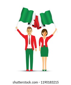 Italy flag waving man and woman