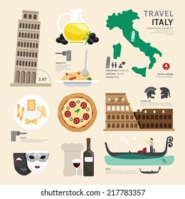 Italy Flat Icons Design Travel Concept.Vector