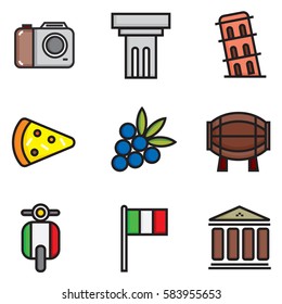 italy flat icons set line design, illustration ESP10