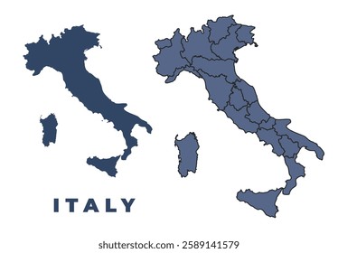 Italy flat and outline vector map set