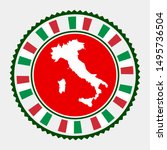 Italy flat stamp. Round logo with map and flag of Italy. Vector illustration.