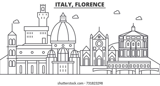 Italy, Florence architecture line skyline illustration. Linear vector cityscape with famous landmarks, city sights, design icons. Landscape wtih editable strokes