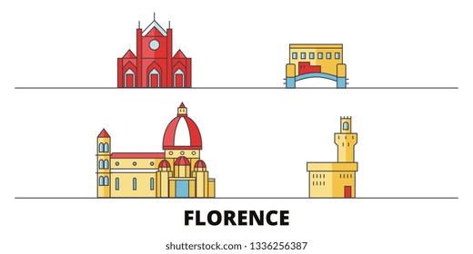 Italy, Florence City flat landmarks vector illustration. Italy, Florence City line city with famous travel sights, skyline, design. 