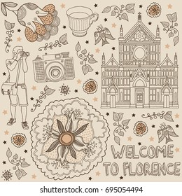 Italy. Florence. Decorative background with text
