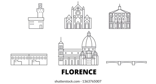 Italy, Florence line travel skyline set. Italy, Florence outline city vector illustration, symbol, travel sights, landmarks.