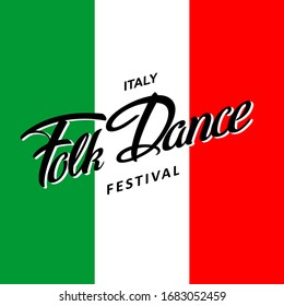 Italy Folk Dance festival logotype icon concept. Ballet studio logo design template. Classic or folk dance class lettering. Vector illustration.
