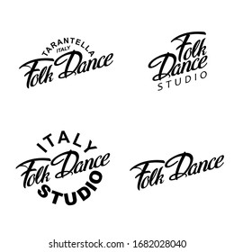 Italy Folk Dance Tarantella logotype icon concept set. Ballet studio logo design template. Classic or folk dance class lettering. Vector illustration.