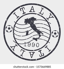 Italy Football 1990 Stamp Postal. Soccer Silhouette Seal. Ball Round Design. Vector Icon. Design Retro.
