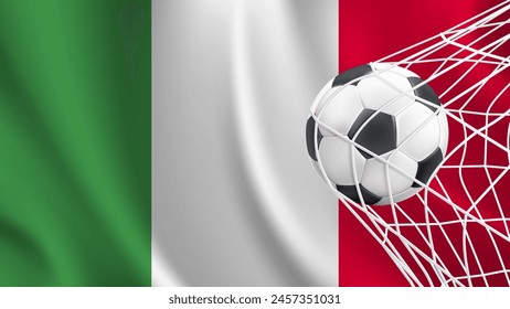 Copa de Fútbol de Italia. Concepto de estilo de la bandera de Italia aislado con el fútbol en la Ilustración vectorial neta. Vector de fútbol moderno con concepto de bandera de Italia.