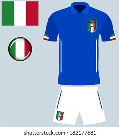 Italy Football Jersey. Abstract vector image of the Italian football kit, along with flag and icon.