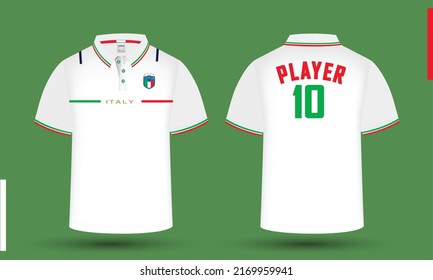  Italy Football team jersey Design along with the Italy flag and icon. Men's polo shirt design.