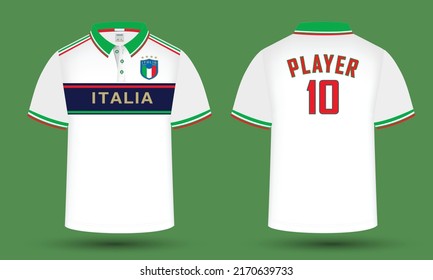  Italy Football team jersey Design along with the Italy flag and icon. Men's polo shirt design.