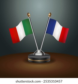 Italy and France table flags relation  with gradient backgrund. Vector Illustration