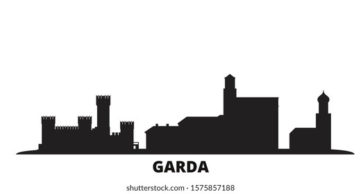 Italy, Garda city skyline isolated vector illustration. Italy, Garda travel black cityscape