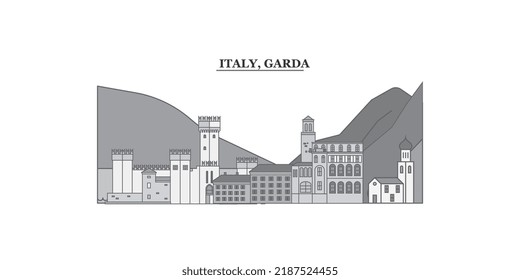 Italy, Garda city skyline isolated vector illustration, icons svg