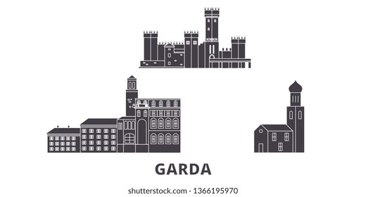 Italy, Garda flat travel skyline set. Italy, Garda black city vector illustration, symbol, travel sights, landmarks.