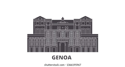 Italy, Genoa City flat travel skyline set. Italy, Genoa City black city vector illustration, symbol, travel sights, landmarks.