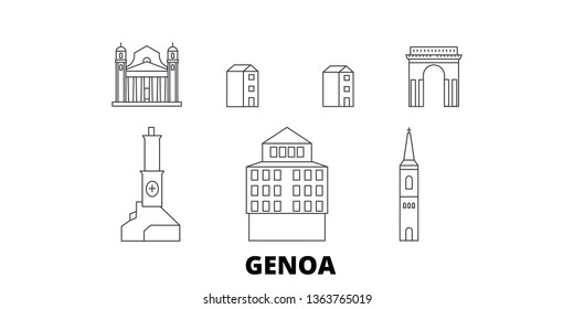 Italy, Genoa line travel skyline set. Italy, Genoa outline city vector illustration, symbol, travel sights, landmarks.