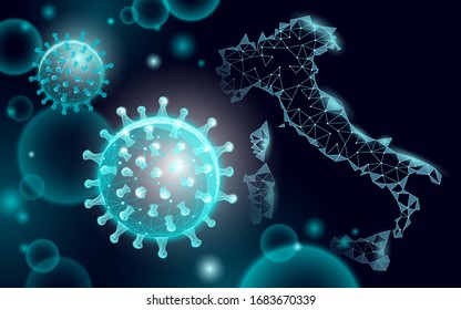 Italy geographic map. Infection pneumonia prevention. 3D low poly digital banner. International global country travel outbreak. Europe international global outbreak coronavirus virus epidemic