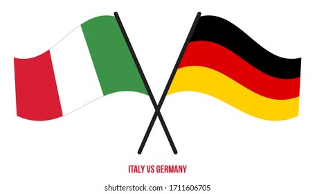 Italy and Germany Flags Crossed And Waving Flat Style. Official Proportion. Correct Colors.