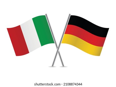 Italy and Germany flags. Italian and German flags isolated on white background. Vector illustration.