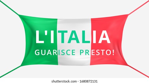 Italy get well soon. Text in italian language. Protective mask flag of italy from covid-19. Fight for life Italy concept. Support for the italian people. Prayer for Italians. Vector illustration