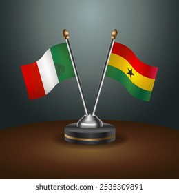 Italy and Ghana table flags relation  with gradient backgrund. Vector Illustration