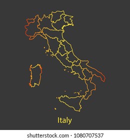 Italy gradient outline,stroke of map with administrative division. Modern line style vector illustration