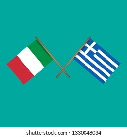 Italy and Greece crossed flags.Language learning or travel concept 