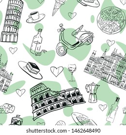 italy green travel vector seamless pattern. Concept for print, menu , web design, wallpaper