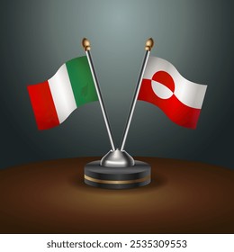 Italy and Greenland table flags relation  with gradient backgrund. Vector Illustration