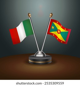 Italy and Grenada table flags relation  with gradient backgrund. Vector Illustration