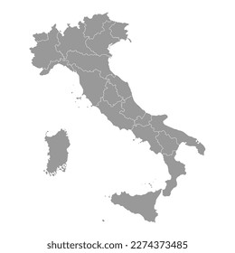 Italy grey map with region borders. Vector illustration.