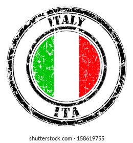 Italy grunge flag on button stamp