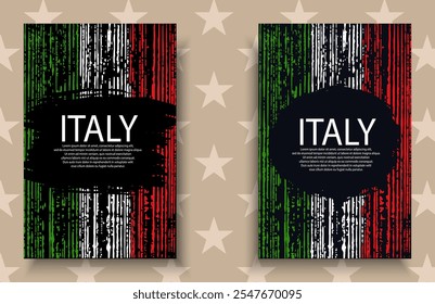 Italy Grunge style Italian flag patriotic frame, banner, background, poster, card, template, layout set for text. National holiday ornament