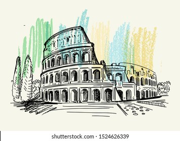 Italy. Hand drawn Coliseum Rome