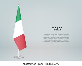 Italia colgando la bandera en el estrado. Plantilla para banner de conferencia política